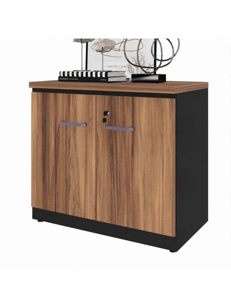 Balcão De Escritório 80cm 2 Portas Com Chave Multimóveis Cr25296 Sevilha Preto