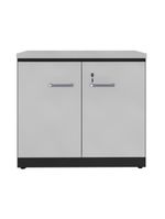 Balcão De Escritório 80cm 2 Portas Com Chave Multimóveis Cr25296 Cinza Preto
