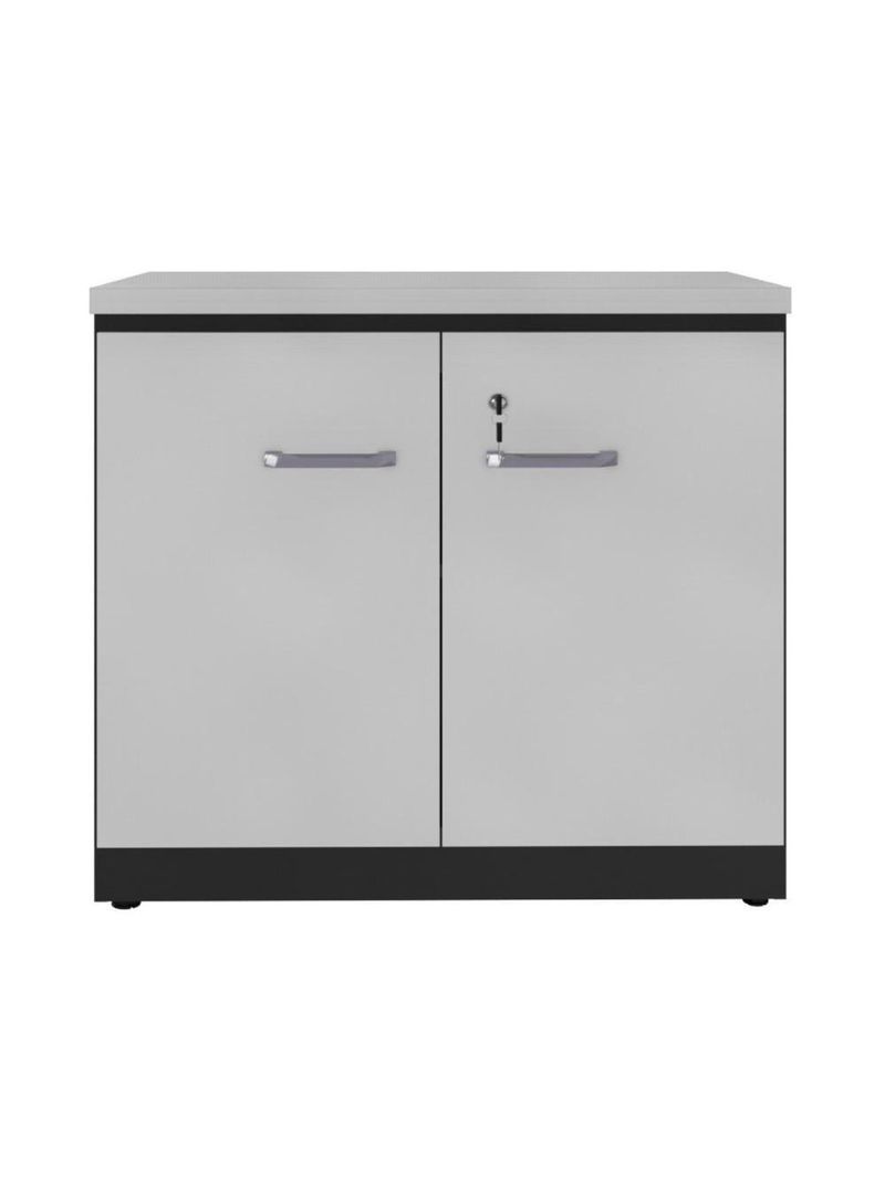 Balcão De Escritório 80cm 2 Portas Com Chave Multimóveis Cr25296 Cinza Preto
