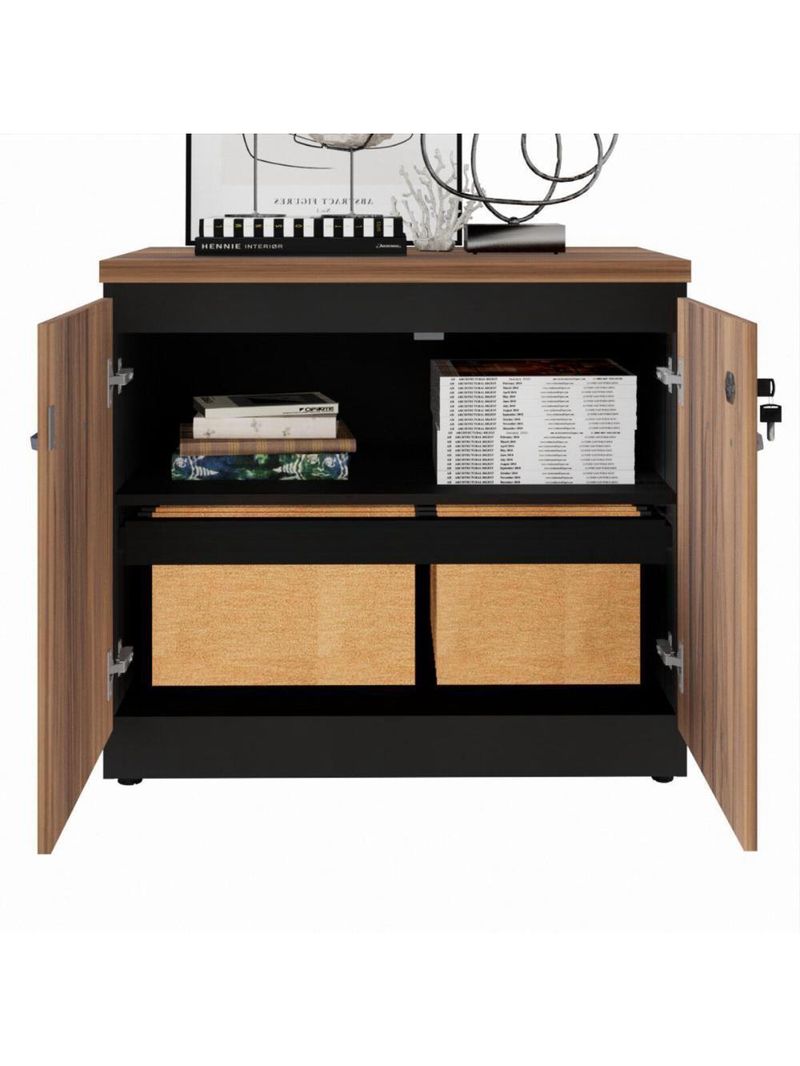 Balcão De Escritório 80cm 2 Portas Com Chave Multimóveis Cr25296 Sevilha Preto