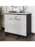 Balcão De Escritório 80cm 2 Portas Com Chave Multimóveis Cr25296 Cinza Preto