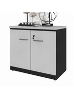 Balcão De Escritório 80cm 2 Portas Com Chave Multimóveis Cr25296 Cinza Preto