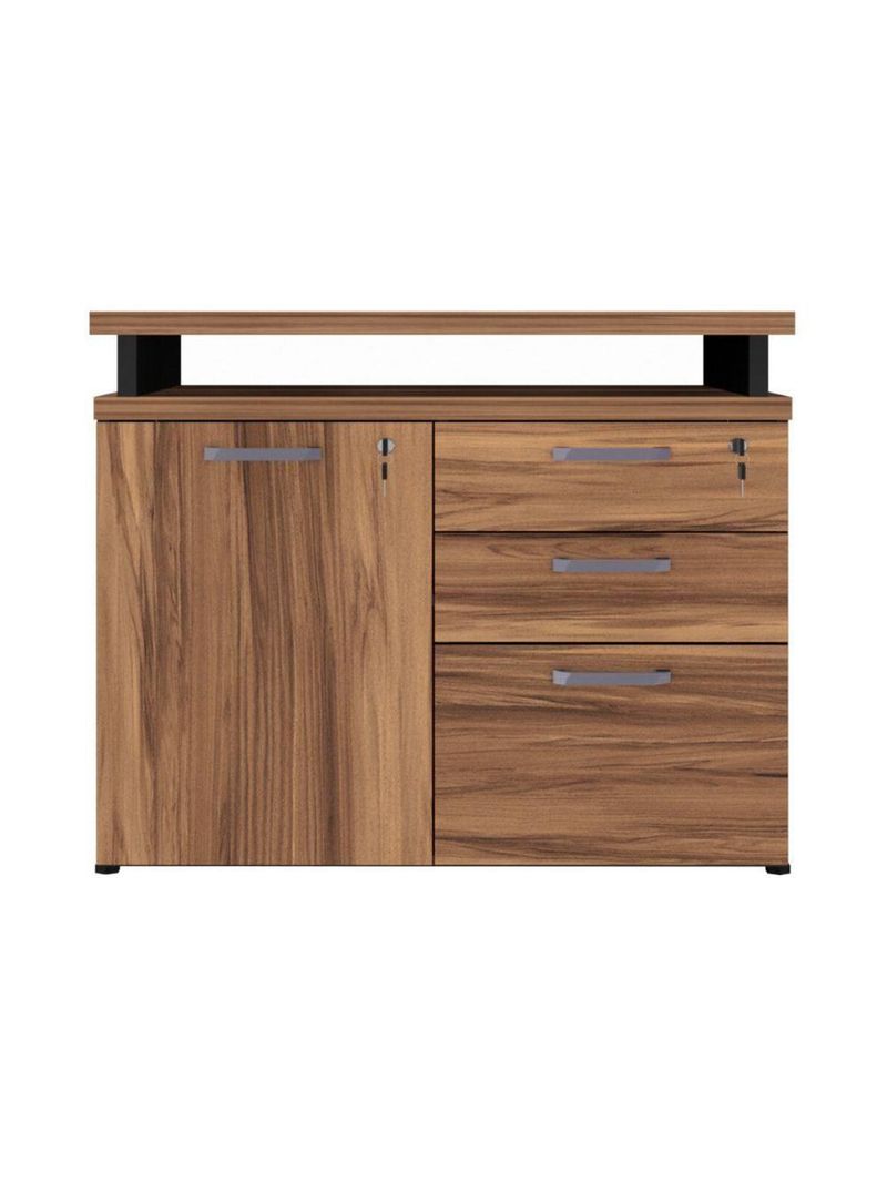 Balcão De Escritório Extensível 90cm 1 Porta Com Chave 3 Gavetas Multimóveis Cr25299 Sevilha Preto