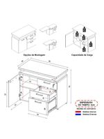 Balcão De Escritório Extensível 90cm 1 Porta Com Chave 3 Gavetas Multimóveis Cr25299 Sevilha Preto