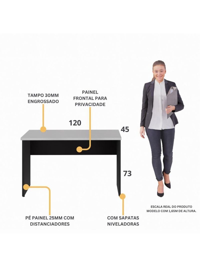 Escrivaninha Mesa De Escritório 120cm Multimóveis Cr25312 Cinza Preto
