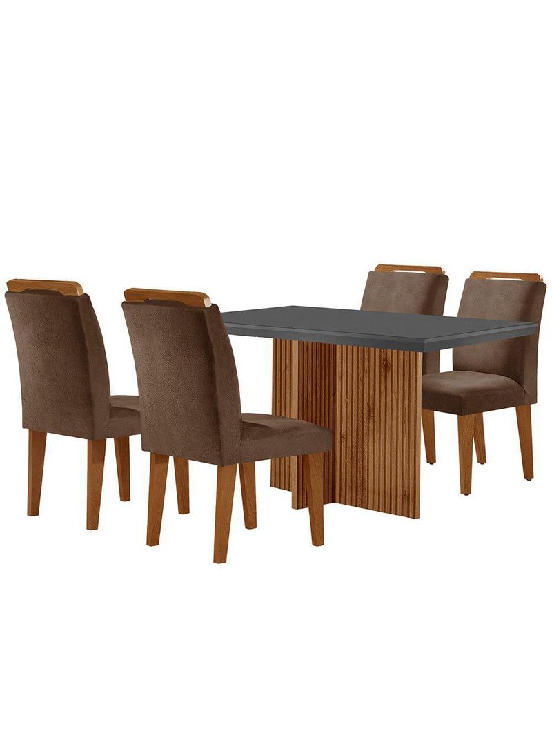 Sala De Jantar Mesa 120cm   Vidro Canto Reto 4 Cadeiras