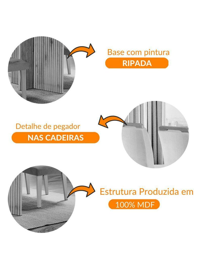 Sala De Jantar Mesa 120cm   Vidro Canto Reto 4 Cadeiras