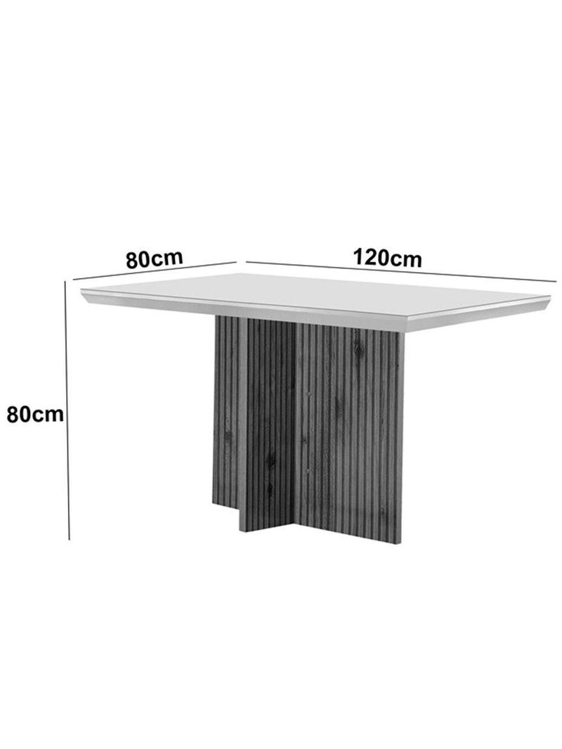 Sala De Jantar Mesa 120cm   Vidro Canto Reto 4 Cadeiras