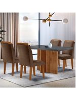 Sala De Jantar Mesa 120cm   Vidro Canto Reto 4 Cadeiras