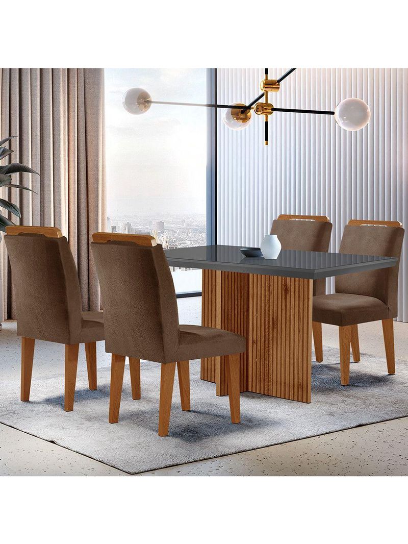 Sala De Jantar Mesa 120cm   Vidro Canto Reto 4 Cadeiras