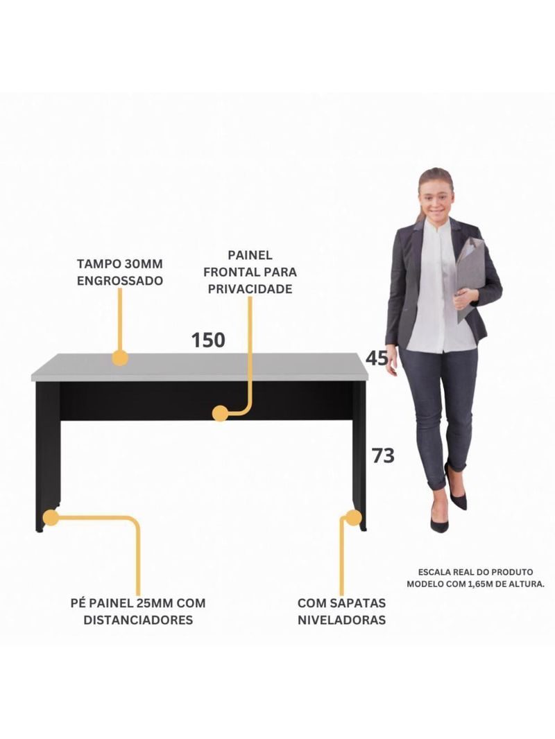 Escrivaninha Mesa De Escritório 150cm Multimóveis Cr25318 Cinza Preto