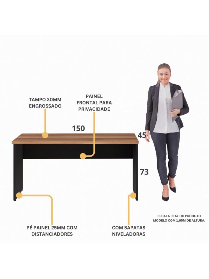 Escrivaninha Mesa De Escritório 150cm Multimóveis Cr25318 Sevilha Preto
