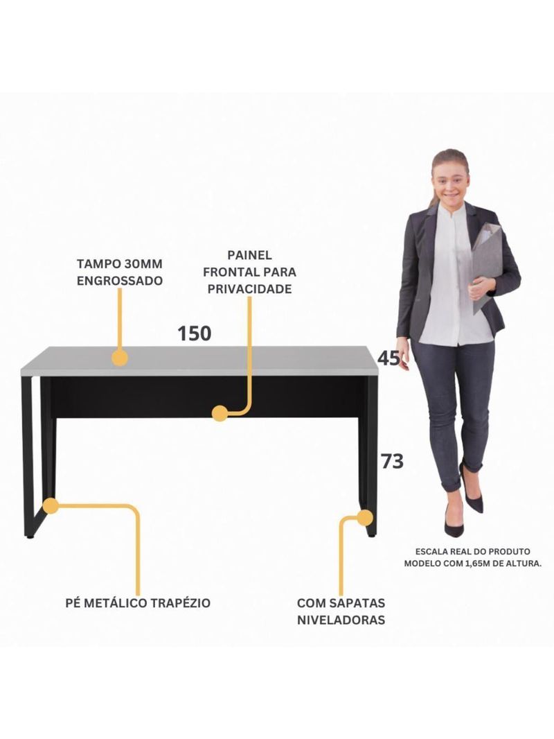 Escrivaninha Mesa De Escritório 150cm Multimóveis Cr25329 Cinza Preto