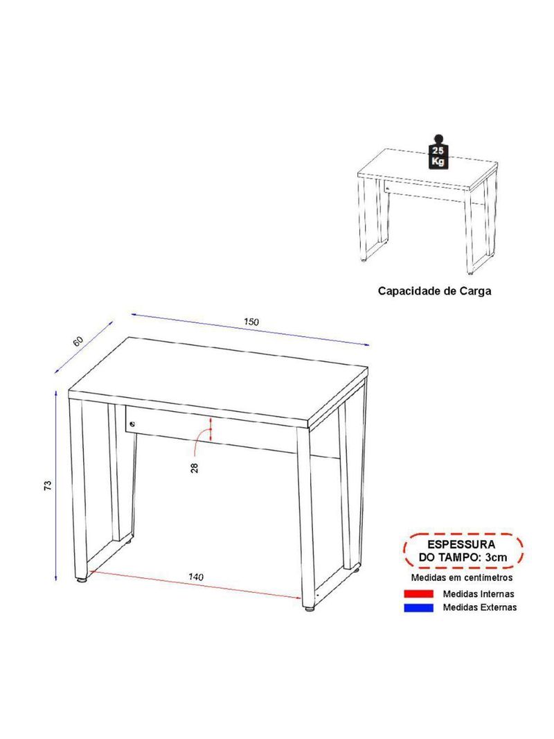 Escrivaninha Mesa De Escritório 150cm Multimóveis Cr25329 Cinza Preto