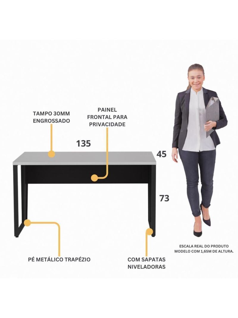 Escrivaninha Mesa De Escritório 135cm Multimóveis Cr25328 Cinza Preto