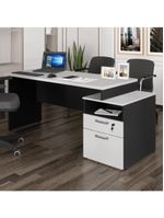 Escrivaninha Mesa De Escritório 172cm 2 Gavetas Multimóveis Cr25309 Cinza Preto
