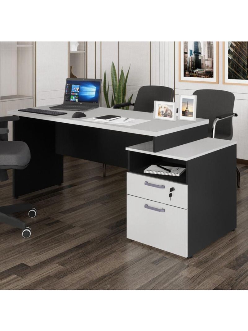 Escrivaninha Mesa De Escritório 172cm 2 Gavetas Multimóveis Cr25309 Cinza Preto