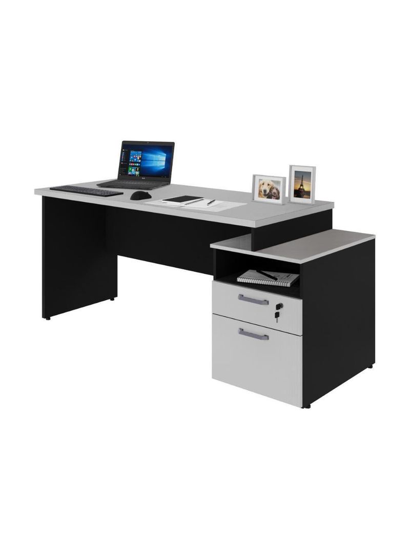 Escrivaninha Mesa De Escritório 172cm 2 Gavetas Multimóveis Cr25309 Cinza Preto