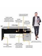 Escrivaninha Mesa De Escritório 172cm 2 Gavetas Multimóveis Cr25309 Cinza Preto