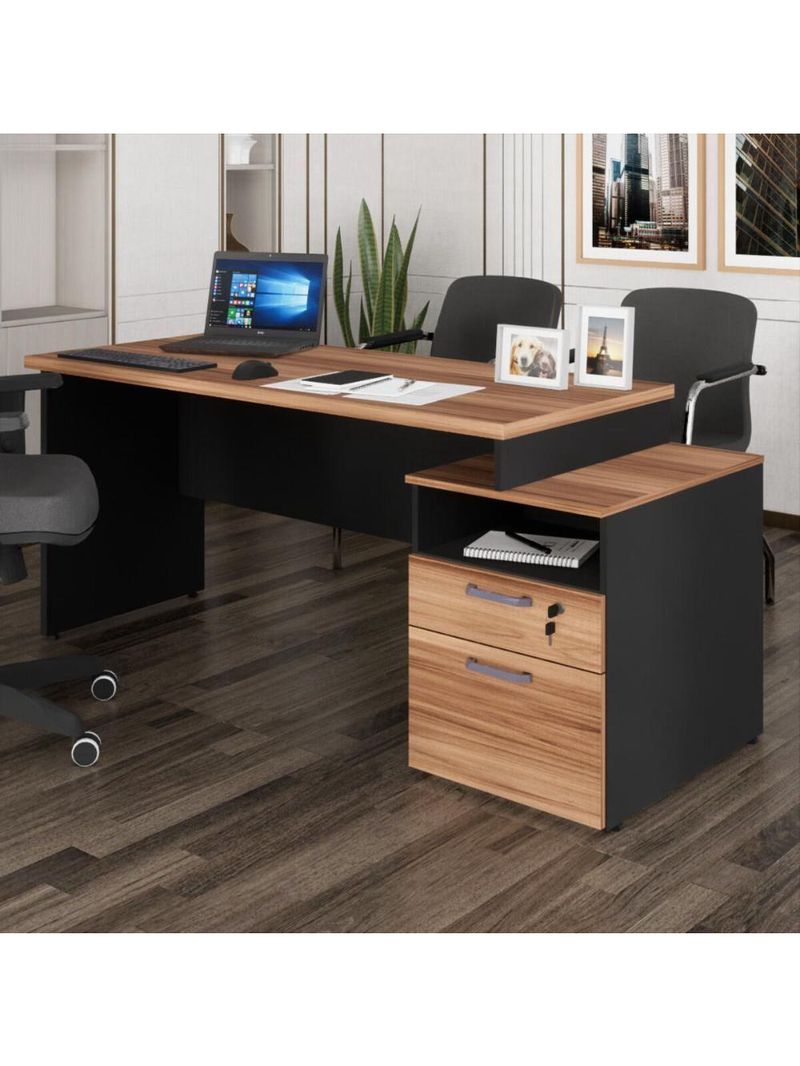 Escrivaninha Mesa De Escritório 172cm 2 Gavetas Multimóveis Cr25309 Sevilha Preto