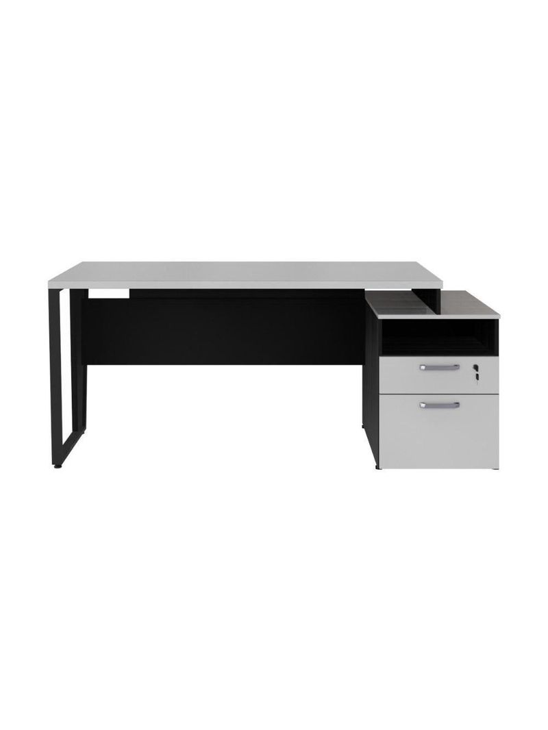 Escrivaninha Mesa De Escritório 172cm 2 Gavetas Multimóveis Cr25310 Cinza Preto