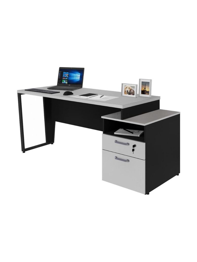 Escrivaninha Mesa De Escritório 172cm 2 Gavetas Multimóveis Cr25310 Cinza Preto