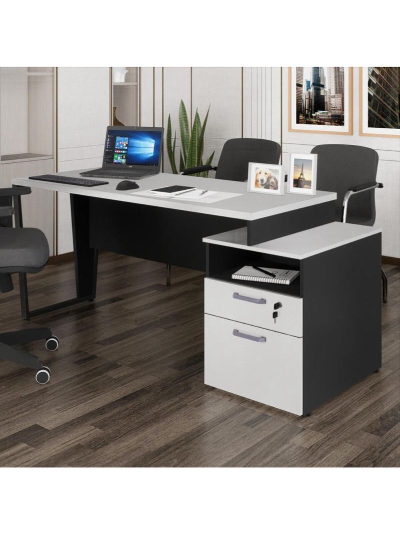 Escrivaninha Mesa De Escritório 172cm 2 Gavetas Multimóveis Cr25310 Cinza Preto