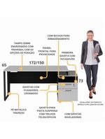 Escrivaninha Mesa De Escritório 172cm 2 Gavetas Multimóveis Cr25310 Cinza Preto