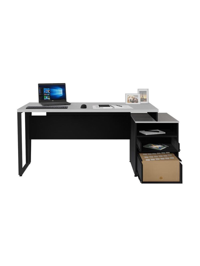 Escrivaninha Mesa De Escritório 172cm 2 Gavetas Multimóveis Cr25310 Cinza Preto
