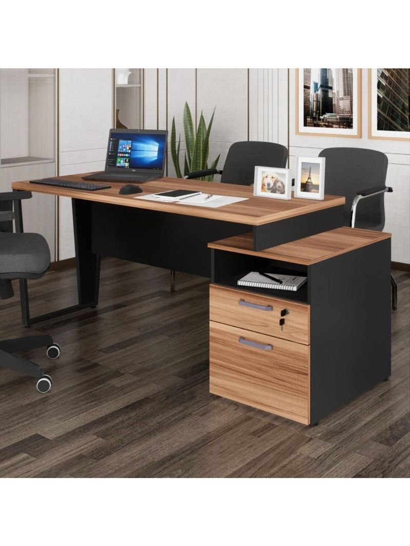 Escrivaninha Mesa De Escritório 172cm 2 Gavetas Multimóveis Cr25310 Sevilha Preto