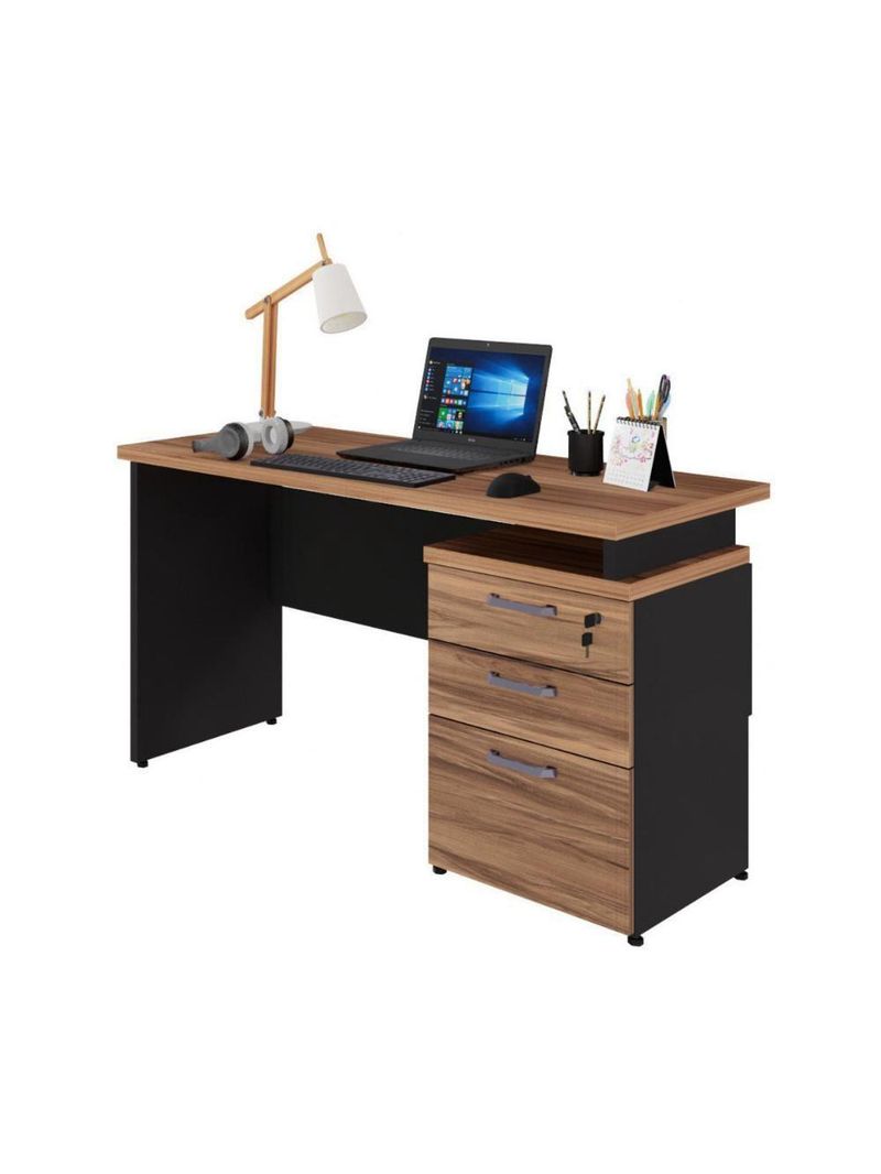 Escrivaninha Mesa Escritório 135cm 3 Gavetas Multimóveis Cr25313 Sevilha Preto
