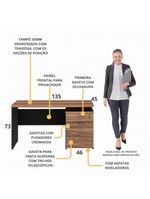 Escrivaninha Mesa Escritório 135cm 3 Gavetas Multimóveis Cr25313 Sevilha Preto