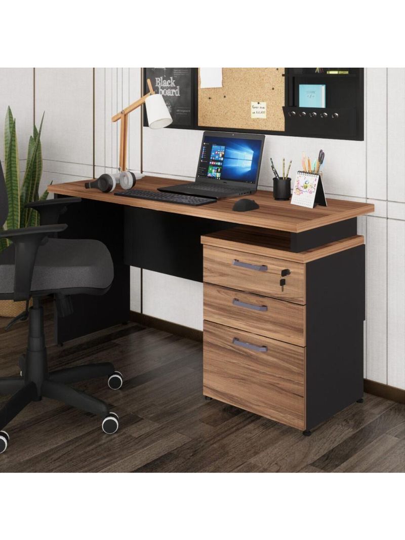 Escrivaninha Mesa Escritório 135cm 3 Gavetas Multimóveis Cr25313 Sevilha Preto