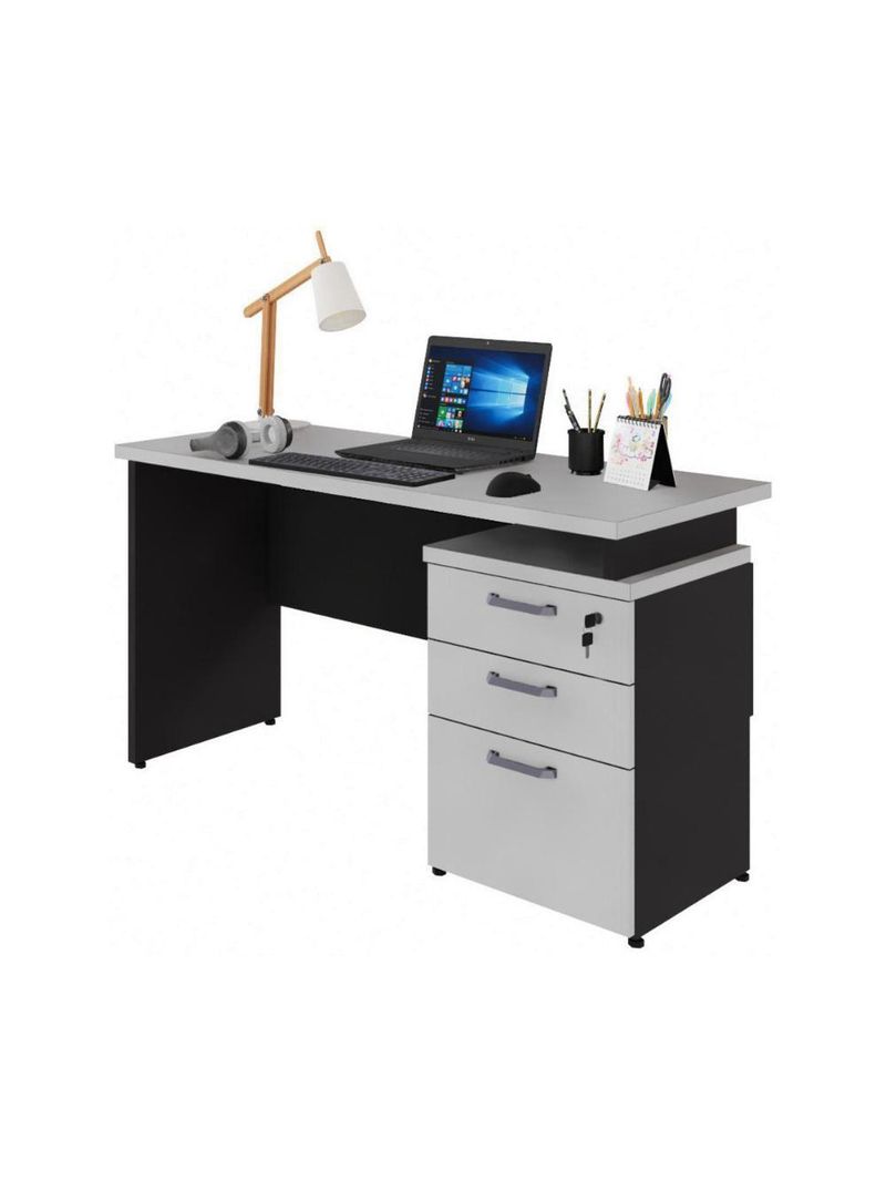 Escrivaninha Mesa Escritório 135cm 3 Gavetas Multimóveis Cr25313 Cinza Preto