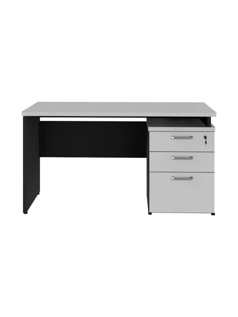 Escrivaninha Mesa Escritório 135cm 3 Gavetas Multimóveis Cr25313 Cinza Preto