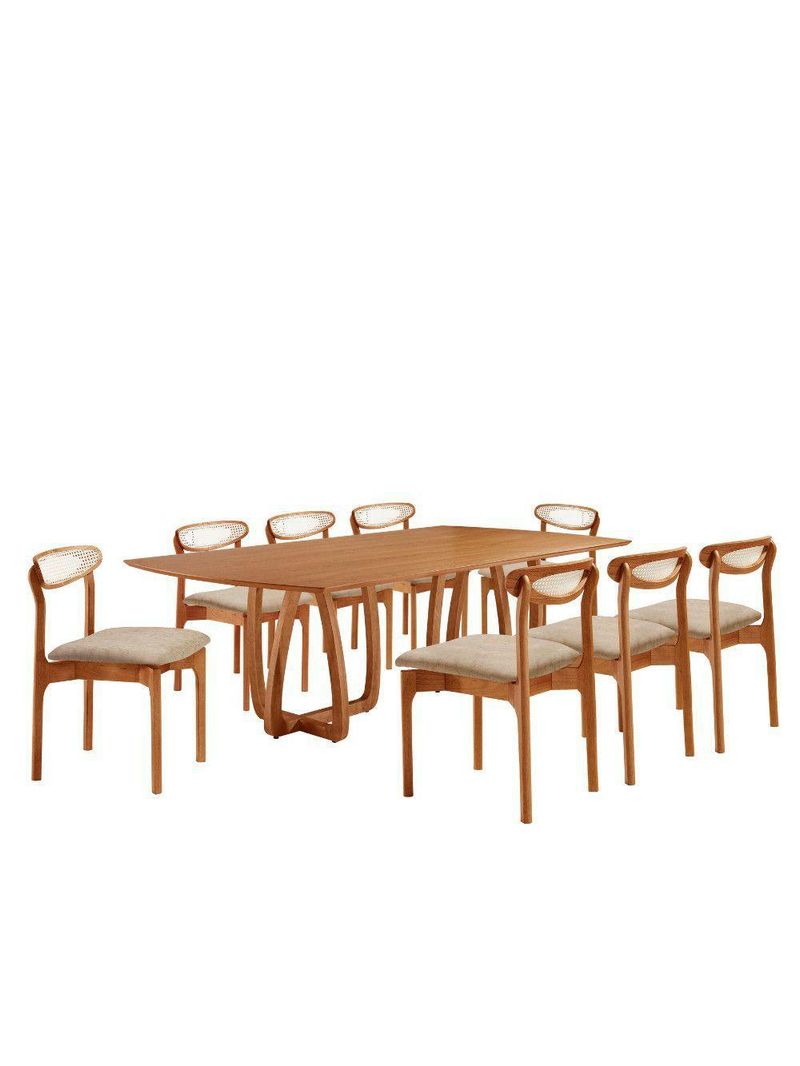 Sala De Jantar Mesa Flora 240cm Tampo Laminado 8 Cad Noronha Quartzo/imbuia Nat/cinam Imbuia