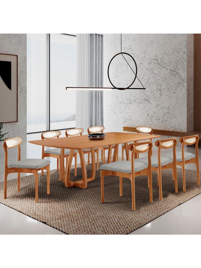 Sala De Jantar Mesa Flora 240cm Tampo Laminado 8 Cad Noronha Quartzo/imbuia Nat/cinam Imbuia