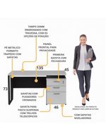 Escrivaninha Mesa Escritório 135cm 3 Gavetas Multimóveis Cr25321 Cinza Preto