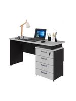 Escrivaninha Mesa Escritório 135cm 4 Gavetas Multimóveis Cr25314 Cinza Preto