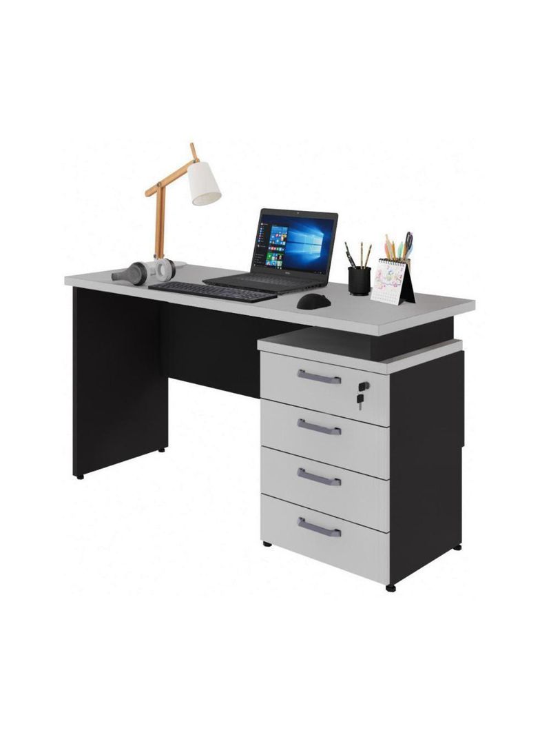 Escrivaninha Mesa Escritório 135cm 4 Gavetas Multimóveis Cr25314 Cinza Preto