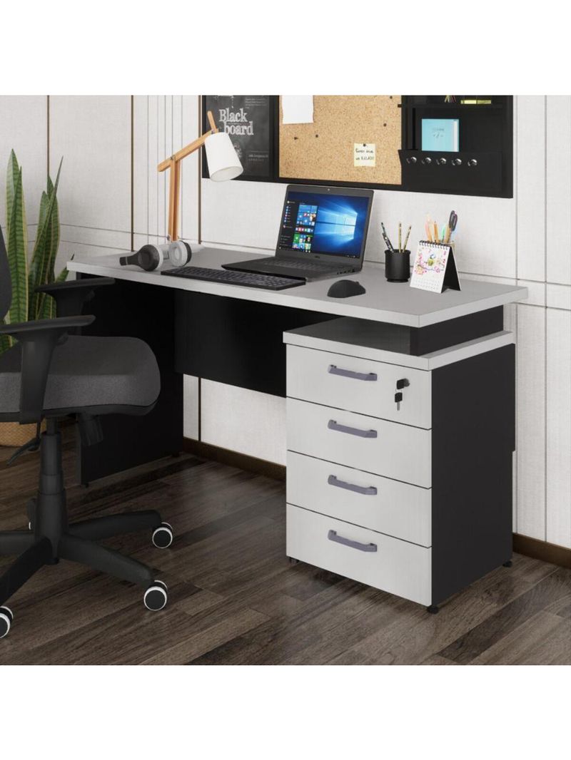 Escrivaninha Mesa Escritório 135cm 4 Gavetas Multimóveis Cr25314 Cinza Preto