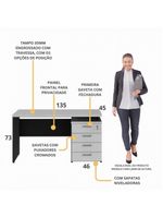 Escrivaninha Mesa Escritório 135cm 4 Gavetas Multimóveis Cr25314 Cinza Preto
