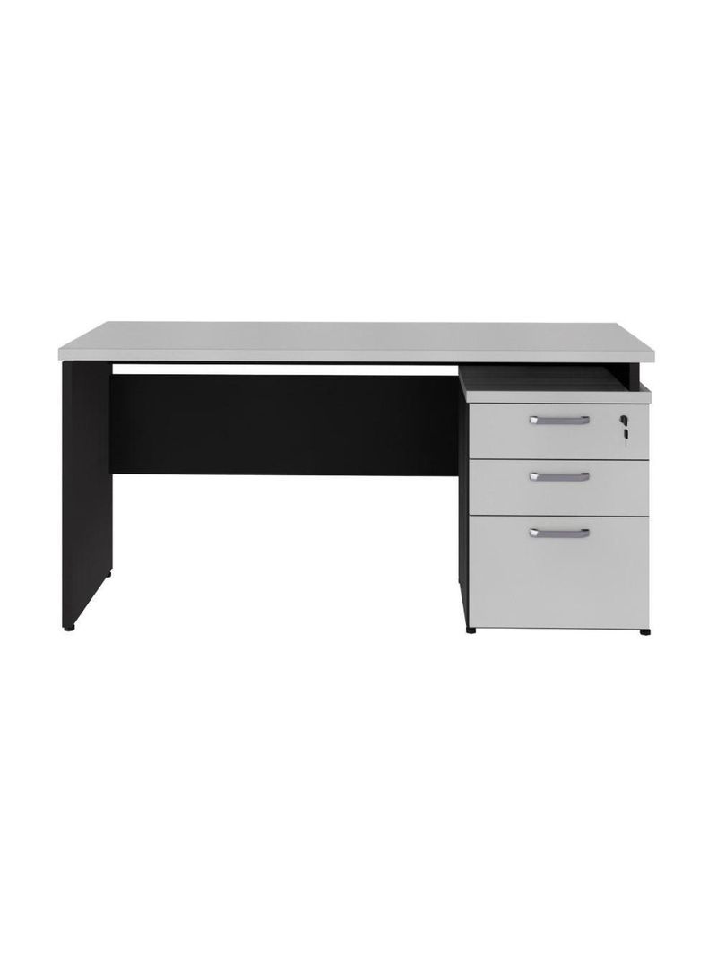 Escrivaninha Mesa Escritório 150cm 3 Gavetas Multimóveis Cr25316 Cinza Preto