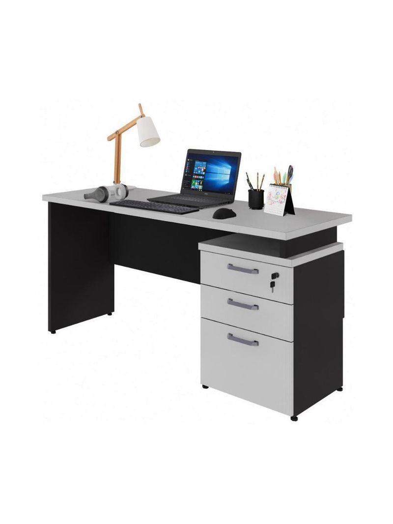 Escrivaninha Mesa Escritório 150cm 3 Gavetas Multimóveis Cr25316 Cinza Preto