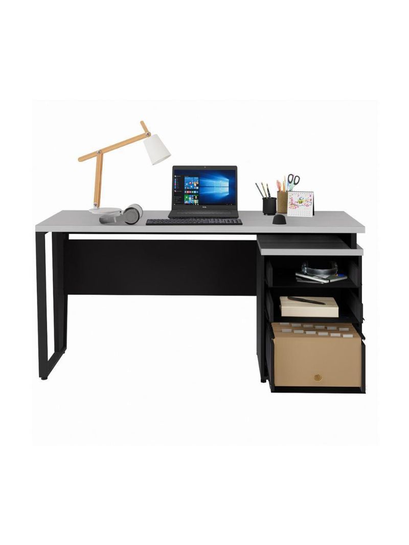 Escrivaninha Mesa Escritório 150cm 3 Gavetas Multimóveis Cr25322 Cinza Preto