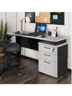 Escrivaninha Mesa Escritório 150cm 3 Gavetas Multimóveis Cr25322 Cinza Preto