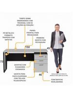 Escrivaninha Mesa Escritório 150cm 3 Gavetas Multimóveis Cr25322 Cinza Preto