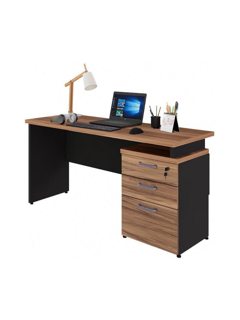 Escrivaninha Mesa Escritório 150cm 3 Gavetas Multimóveis Cr25316 Sevilha Preto