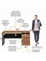 Escrivaninha Mesa Escritório 150cm 3 Gavetas Multimóveis Cr25322 Sevilha Preto