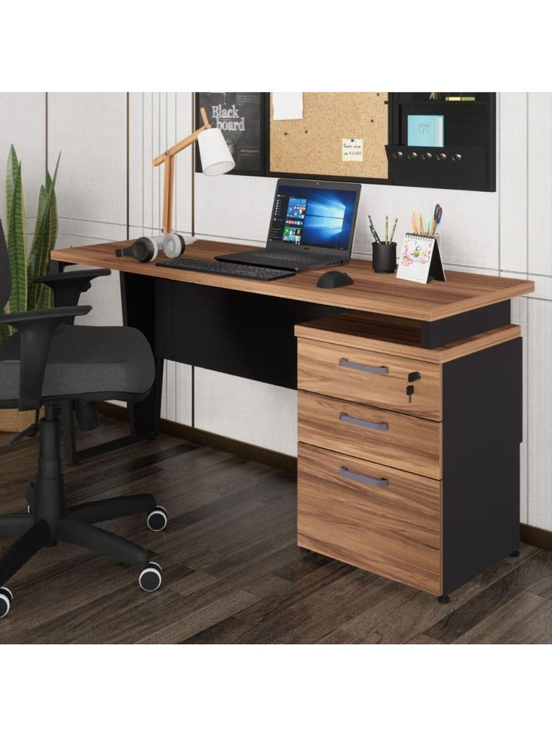Escrivaninha Mesa Escritório 150cm 3 Gavetas Multimóveis Cr25322 Sevilha Preto